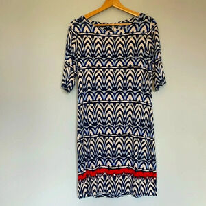 Tart women’s size Large dress tribal blue red cutout back elbow sleeve midi
